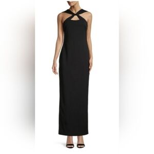 Calvin Klein Black Twist Neck Halter Long Maxi Dress Size 16 MSRP $199